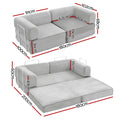 Grey corduroy folding sofa bed dimensions diagram showing 180cm width 68cm height and 200cm bed length