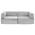 Grey corduroy 2-seater folding sofa bed in sofa configuration front view on white background