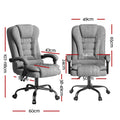 Grey fabric massage office chair dimensions diagram front and side views 107-118cm height 60cm base width