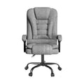 Grey fabric high-back massage office chair with padded armrests front view on white background