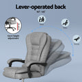 Grey fabric massage office chair lever-operated back 90-135 degree recline 10cm height adjustment diagram