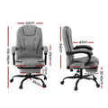 Grey fabric high-back office chair dimensions diagram 106-116cm height 52cm width front and side views