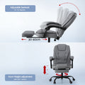 Grey fabric office chair adjustable backrest 90-135 degrees with 30-40cm footrest and height adjustment diagram