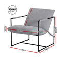 Grey fabric sling armchair dimension diagram: 78cm wide 69cm tall, seat 70cm wide 58cm deep, 16cm cushion, 130kg capacity