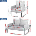 Grey fabric sofa set dimensions: 1-seater 68.5cm wide 79cm tall, seat 64cm wide 65cm deep; 2-seater 117cm wide, seat 110cm