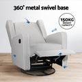 Grey wingback swivel recliner with footrest extended, 