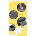 Kids recliner features: foam resilience, padded armrests, large footrest, cup holder detail, yellow background