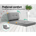 Grey linen floor lounger preferred comfort infographic showing five adjustable angles from 30 to 80 degrees