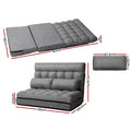 Grey linen floor lounger dimensions flat 167x95x13cm, upright 95x59x72cm, bolster pillow 47.5x22cm