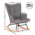 Grey linen rocking chair dimension diagram 68cm wide 91cm high 62cm seat depth 180kg capacity