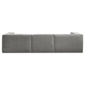 Dark grey modular sofa rear view showing three flat back panels on white background with no visible legs