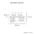 Recliner 2 seater dimension diagram showing 186.7cm width 99cm depth and 111.7cm height