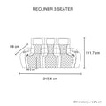 Recliner 3 seater dimension diagram showing 210.8cm width 99cm depth and 111.7cm height