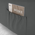 Close-up of grey PU leather recliner side pocket with 