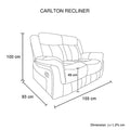CARLTON RECLINER dimensions diagram: 155cm wide, 100cm height, 93cm depth, 49cm seat height