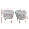 Grey velvet scallop armchair dimension diagram front and side view: 71cm tall, 71cm wide, 48cm seat, 68cm deep