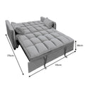 Grey velvet sofa bed extended flat position showing 175cm by 115cm tufted sleep surface from angle