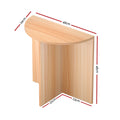 Half-moon side table dimensions: 48cm wide, 24cm deep, 48cm height, cross-shaped base 22x23cm, natural oak finish