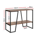Industrial console table dimensions: 106cm wide, 45cm deep, 80cm tall, 50cm shelf gap, black A-frame legs