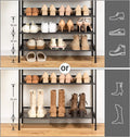 Comparison diagram: flat 16cm tiers for regular shoes versus shelf removed for 33cm boot clearance
