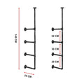Industrial pipe shelf bracket dimensions diagram: 140cm tall, 25cm wide, shelf spacing 30cm between each of 3 levels
