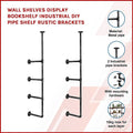 Industrial pipe shelf brackets product infographic: metal pipe, 2 brackets, mounting hardware included, 10kg per shelf layer