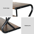 Industrial Z-frame shoe rack two-panel detail showing smooth rounded edges and reliable frame joint callouts