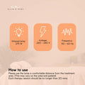Infrared heat lamp specs panel: 275W, Voltage 220-240V, Frequency 50-60Hz, text How to use, session no longer than 20 mins