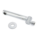 Chrome faucet components separated showing spout body and mounting assembly