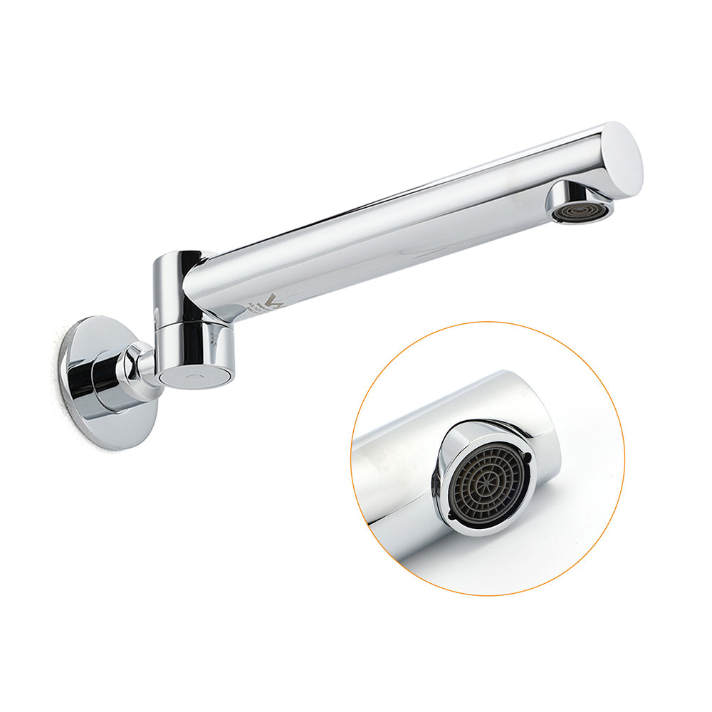 Chrome basin faucet with aerator detail showing water output screen close-up