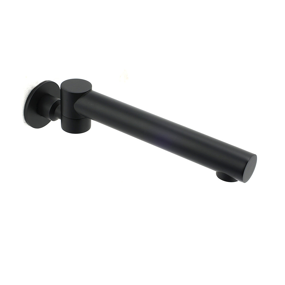 Matte black wall-mounted basin faucet with single lever control on white
