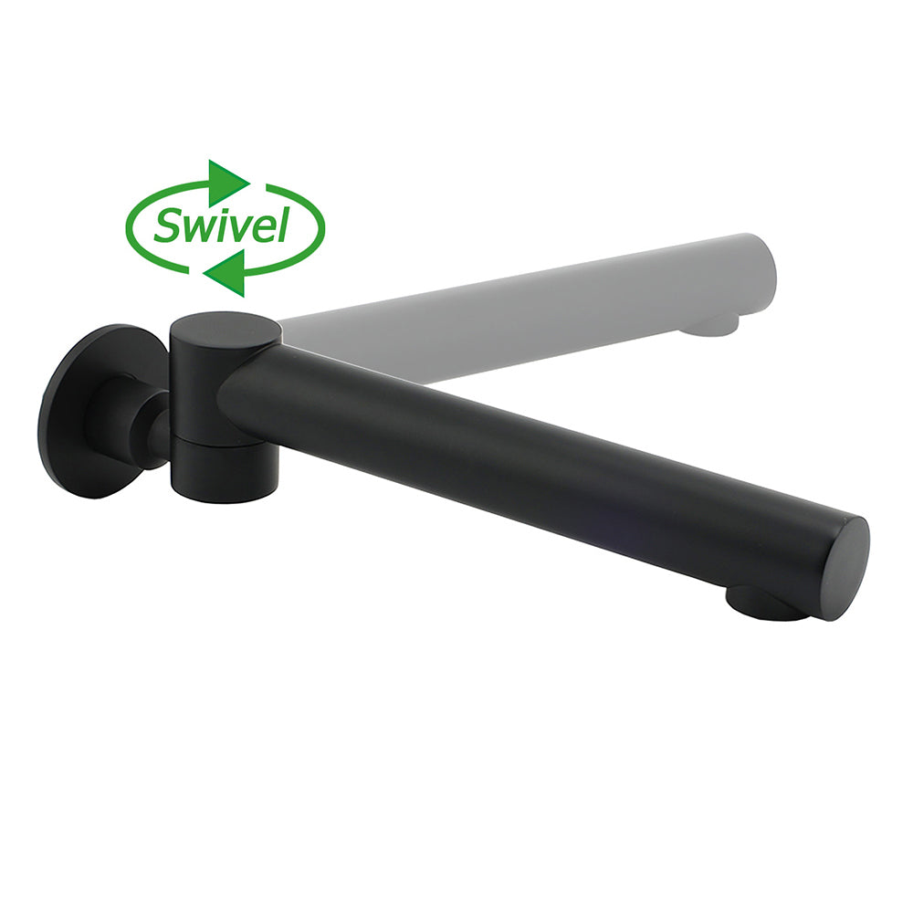 Matte black basin faucet with swivel joint allowing rotating movement for control