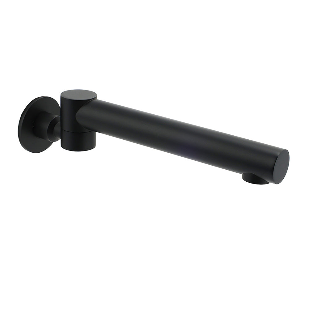 Matte black wall-mounted basin faucet with single lever control on white