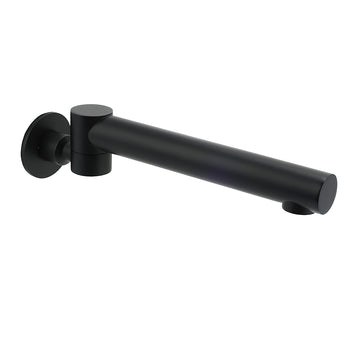 Matte black wall-mounted basin faucet with single lever control on white