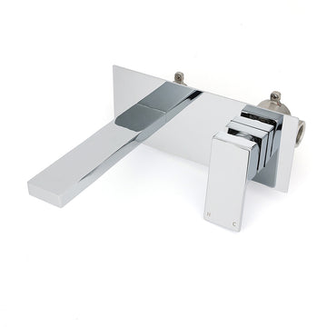 Wall-mounted polished chrome basin mixer faucet rectangular spout dual controls