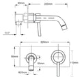 Technical diagram 200mm spout projection, 220mm wall plate width dimensions