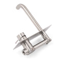 Curved brushed nickel spout with control dial close-up detail on steel body