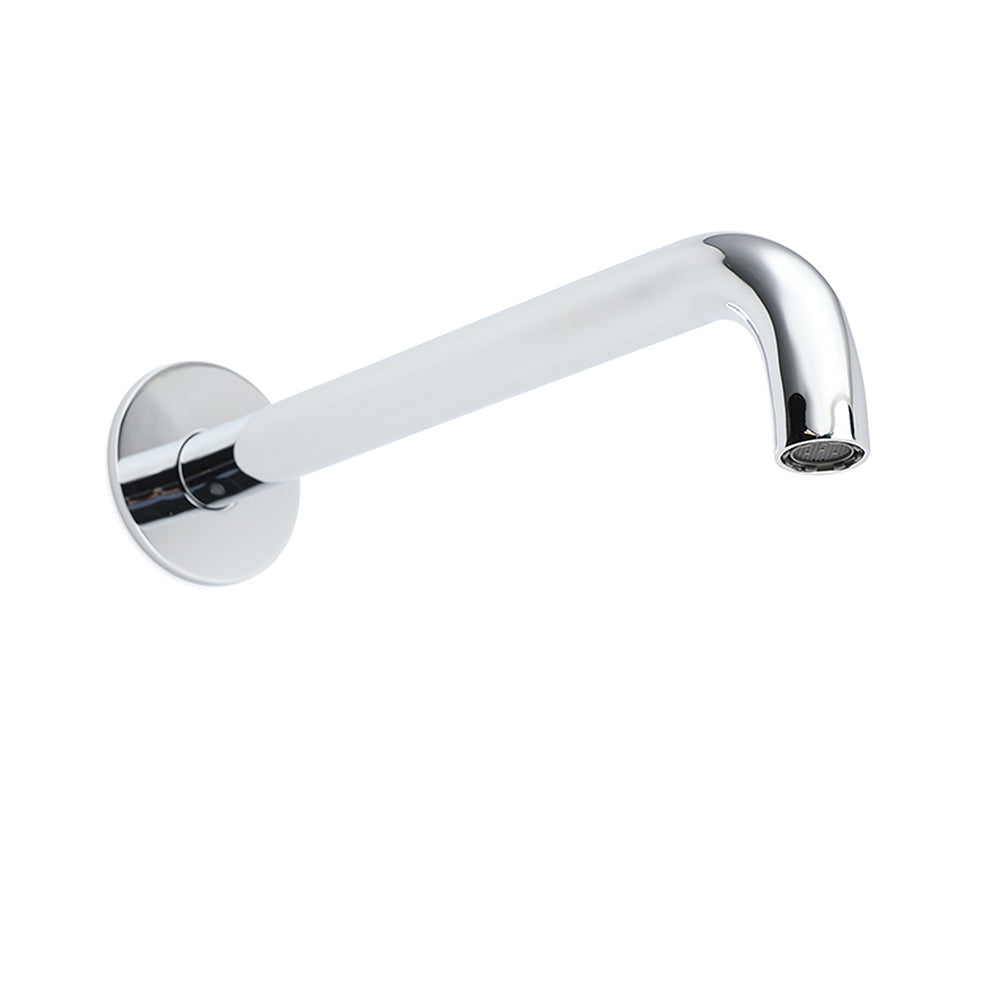 Chrome spout overhead view showing bubble aerator outlet on white background