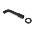 Matt black spout barrel and circular wall-mount rosette flange displayed separately