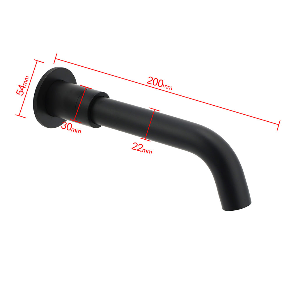 Spout dimension diagram showing 54mm wall height, 200mm length, 30mm joint, 22mm outlet