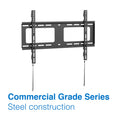 Black large fixed TV wall bracket on white Commercial Grade Series steel construction label two cable wires