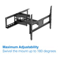 Black large full-motion TV wall bracket angle view maximum adjustability swivel up to 180 degrees on white