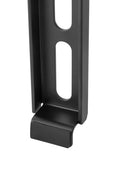 Black slim fixed TV wall bracket single arm close-up showing two oval slots and rounded foot base on white