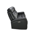 Black leather 3-seat power recliner sofa left side view on white background with power button visible on armrest