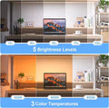 LED light infographic showing 5 brightness levels 10–100% and 3 colour temperatures 3000K 4500K 6000K with desk room scenes