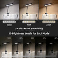 Book light features showing 3 colour modes 6000K, 4500K and 2700K and 10 brightness levels from 100% to 20%