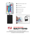 RGB LED remote control instruction diagram with 6 steps and SAA Approvals quality tested badge