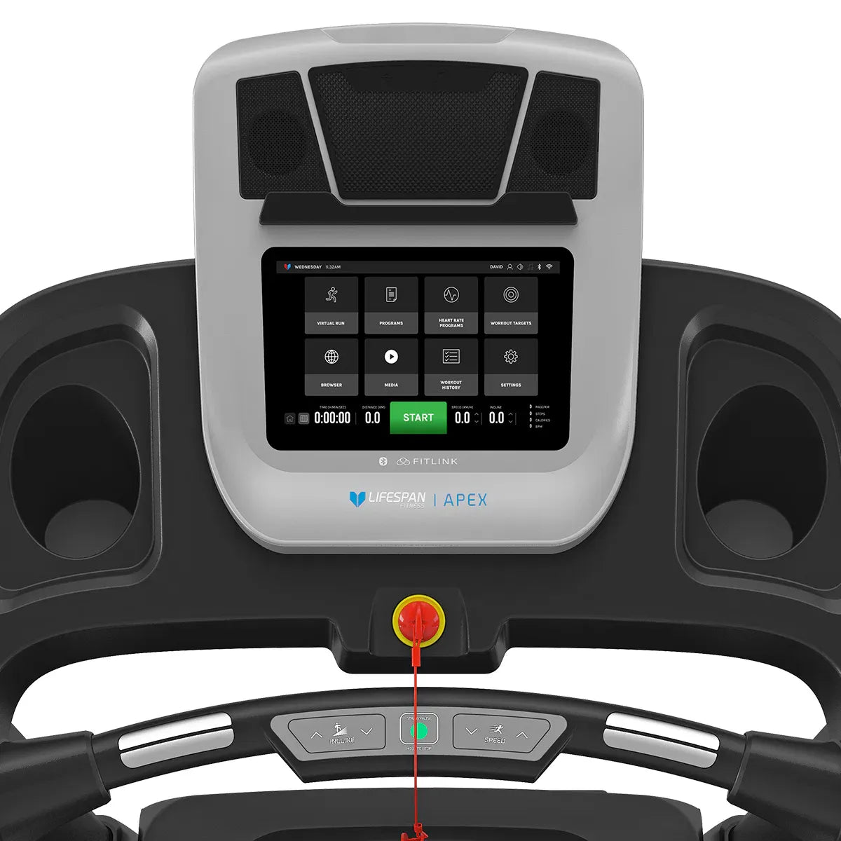 Apex 2 10.1 inch HD touchscreen showing app menu with virtual run, programs, browser and green START button