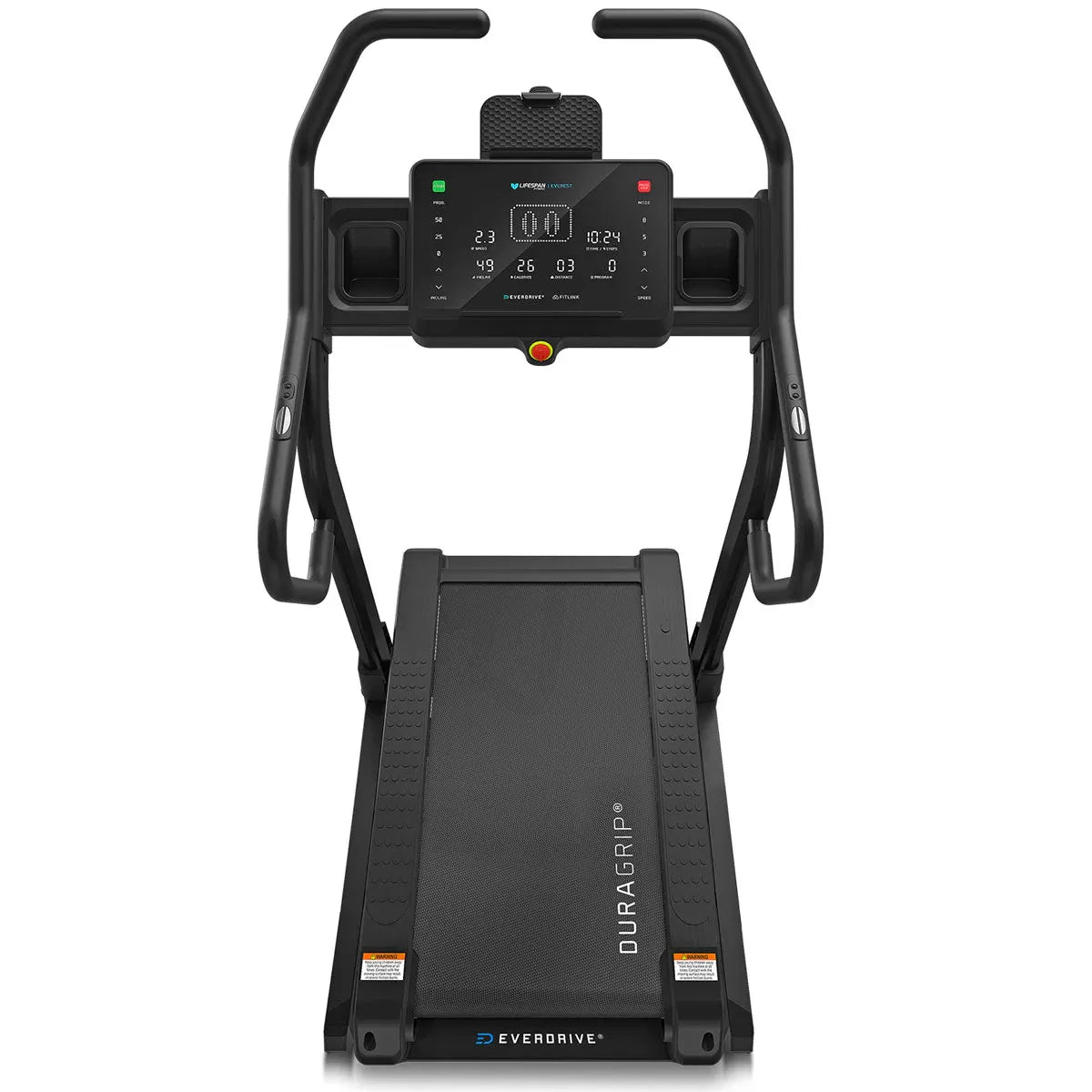 Everest 3 overhead view showing DuraGrip textured running belt surface, frame structure and Lifespan branding