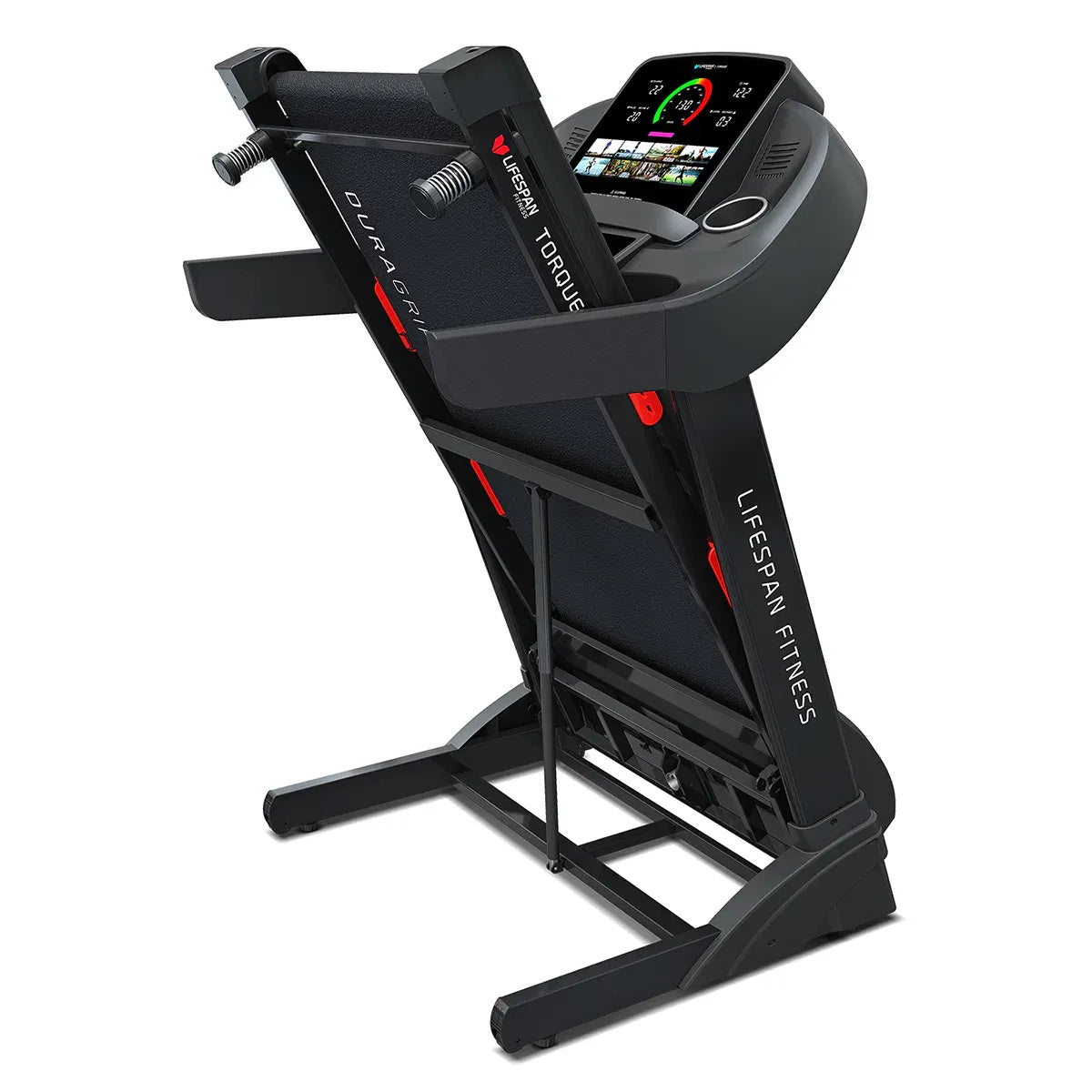 Close-up of MaxVue LED display showing speed, incline, distance and heart rate metrics
